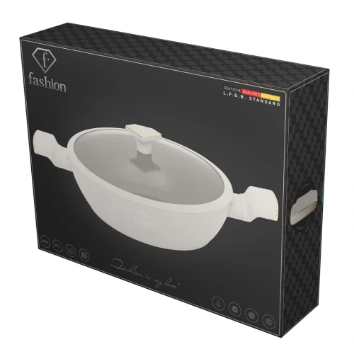 Garnek niski z pokrywką 30 cm Fashion TV FTV-0067  Matte Cream Gold