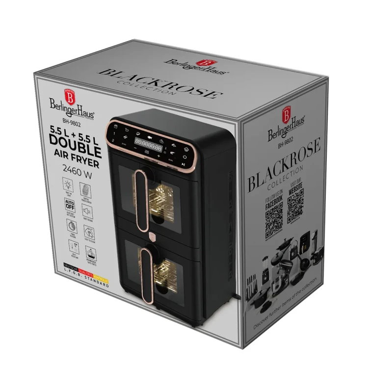 Frytkownica beztłuszczowa / Air Fryer z dwoma koszami 5,5l + 5,5l BerlingerHaus BH-9802 Black Rose Collection