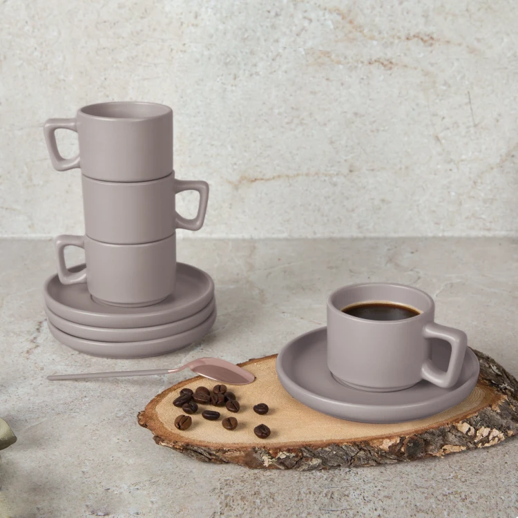 Zestaw 4 filiżanek do espresso z talerzykami BerlingerHaus BH-10016 Taupe