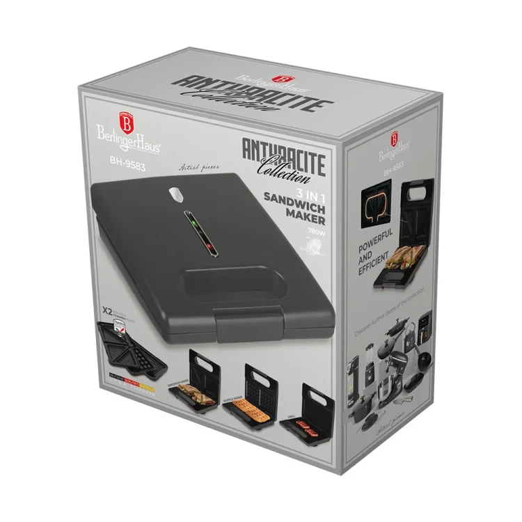 Toster 3 w 1 z odpinanymi nakładkami BerlingerHaus BH-9583 Antracit Collection