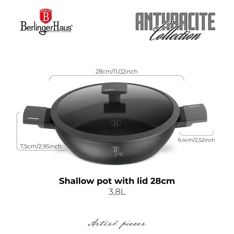 Garnek z pokrywką 28 cm 3,8 L Berlinger Haus BH 8128 Antracit