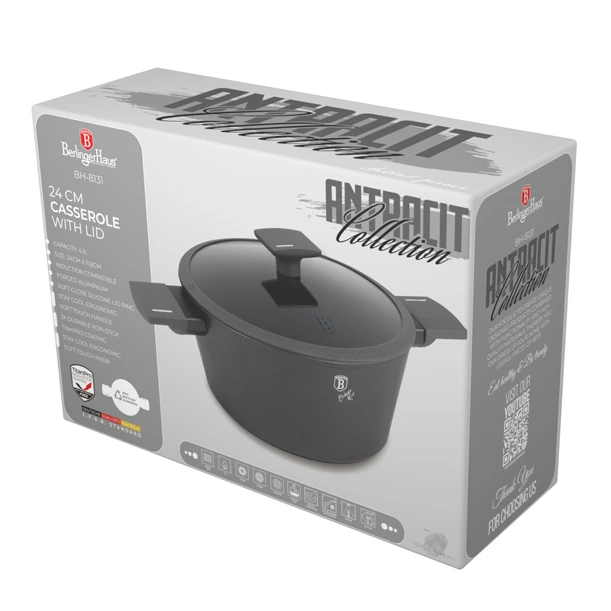 Garnek z pokrywką 24 cm 4,1 l Berlinger Haus BH 8131 Antracit