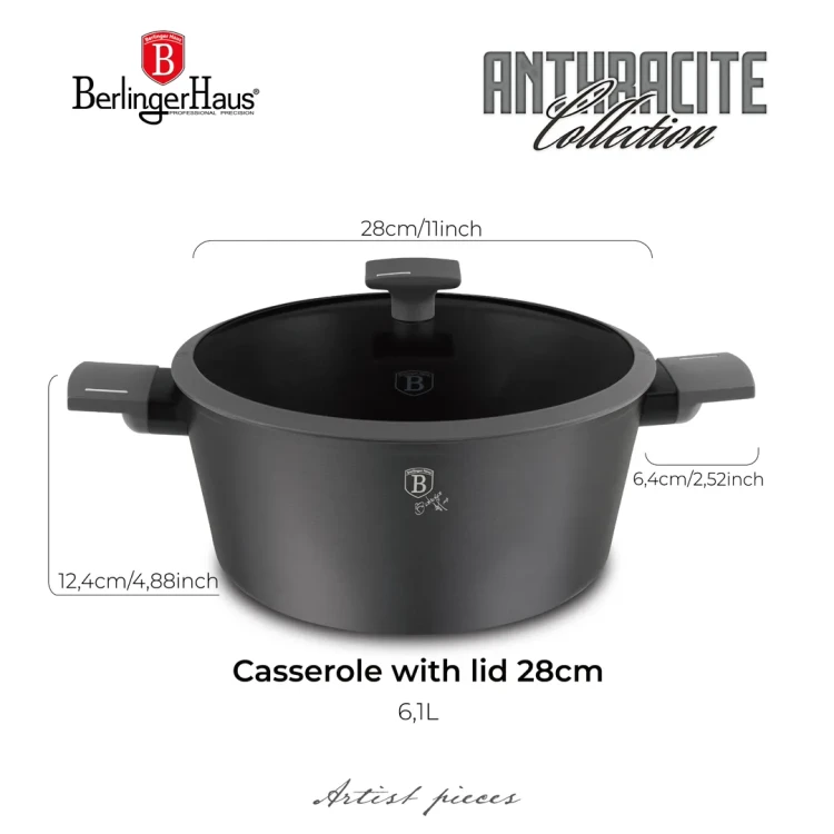 Garnek tytanowy z pokrywką 28cm 6.1L BerlingerHaus BH-8132 Antracit