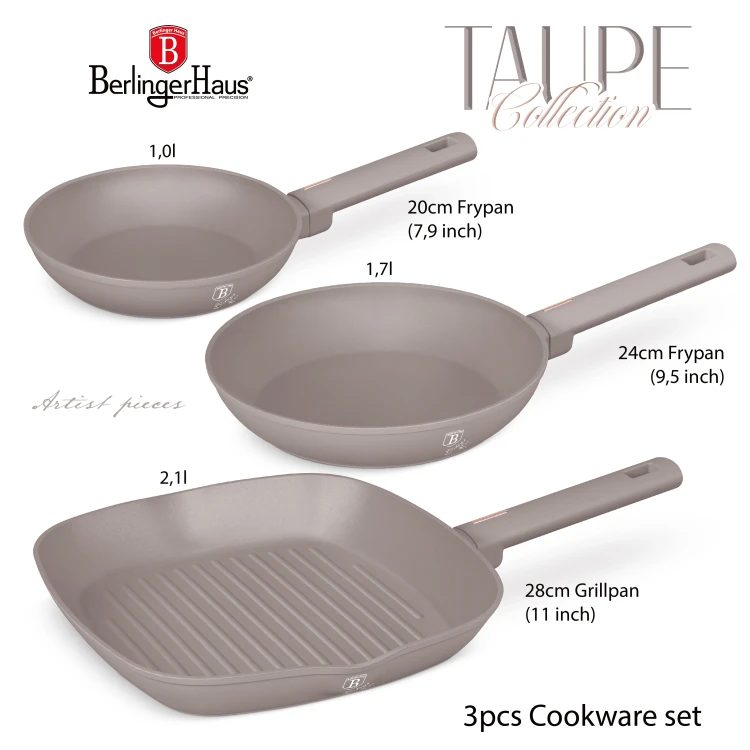 Zestaw 3 szt. patelni tytanowych, Berlinger Haus BH-8109 Taupe Collection