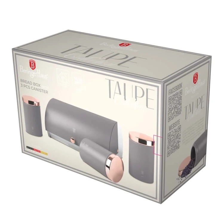Zestaw 3 pojemników i chlebak BerlingerHaus BH-6834 Taupe | OUTLET