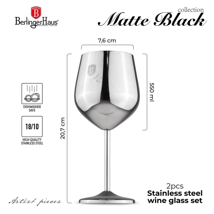 Metalowy kieliszek do wina – stal nierdzewna BerlingerHaus BH-8661|OUTLET