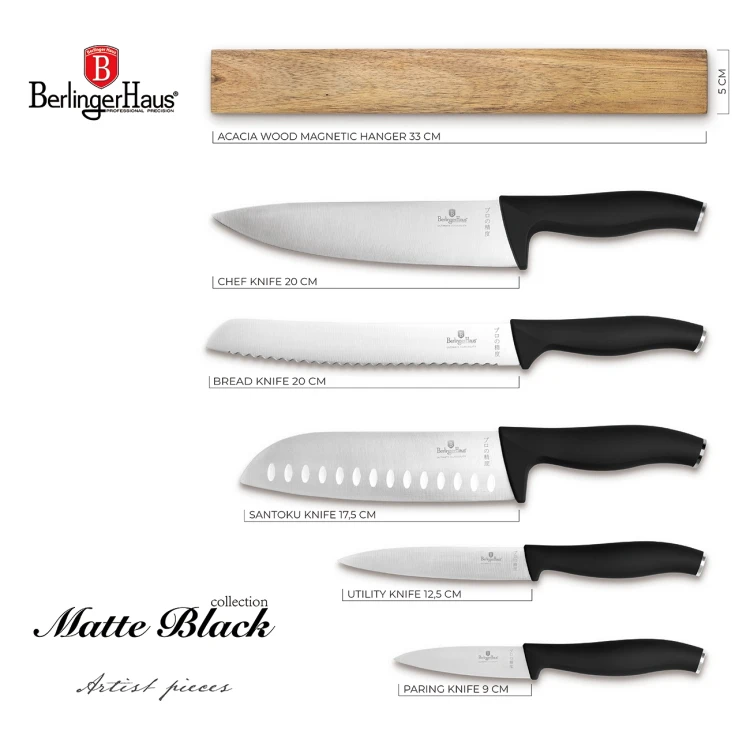 Zestaw noży berlingerHaus z uchwytem magnetycznym 6 szt. Matte Black BH-2943