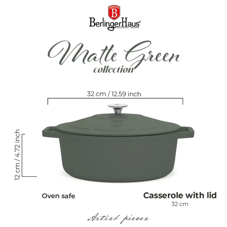 Garnek żeliwny 5,56 L. 32 cm BerlingerHaus BH-8968 Matte Green