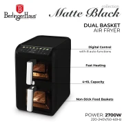 Frytkownica beztłuszczowa Air Fryer Dual 10 l (4 l + 6 l) BerlingerHaus Matte Black Collection BH-9926