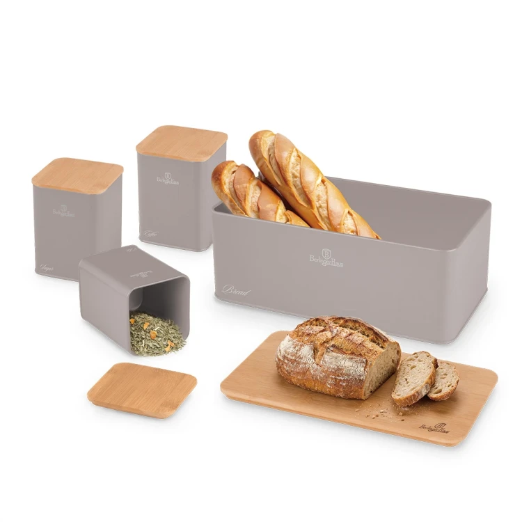 Zestaw 3 pojemników i chlebak BerlingerHaus BH-8902 Taupe Collection