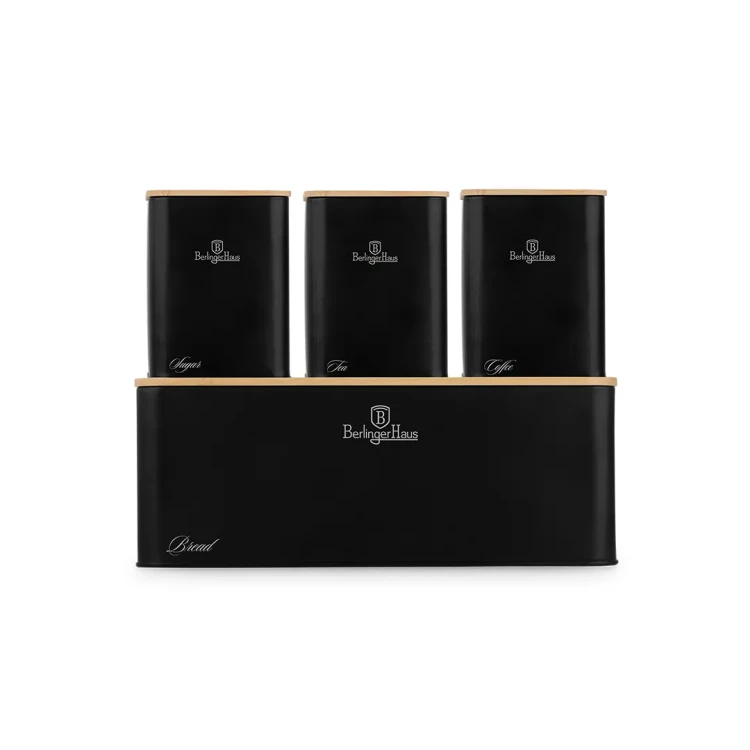 Zestaw 3 pojemników i chlebak BerlingerHaus BH-8903 Matte Black Collection