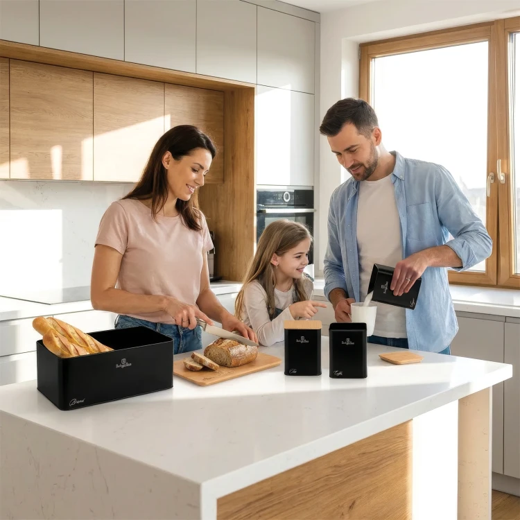 Zestaw 3 pojemników i chlebak BerlingerHaus BH-8903 Matte Black Collection
