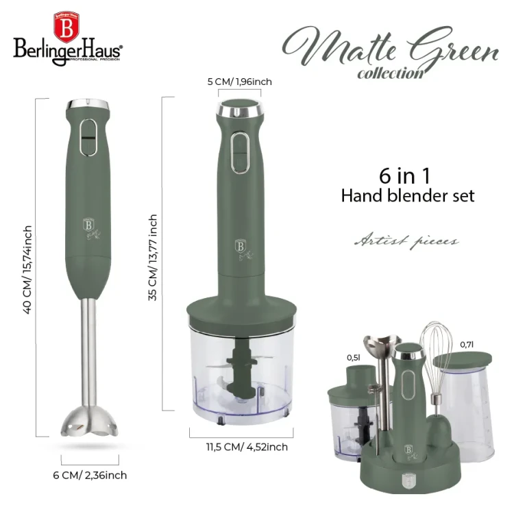 Blender ręczny 800W BerlingerHaus LP-BH-264 Matte Green Collection
