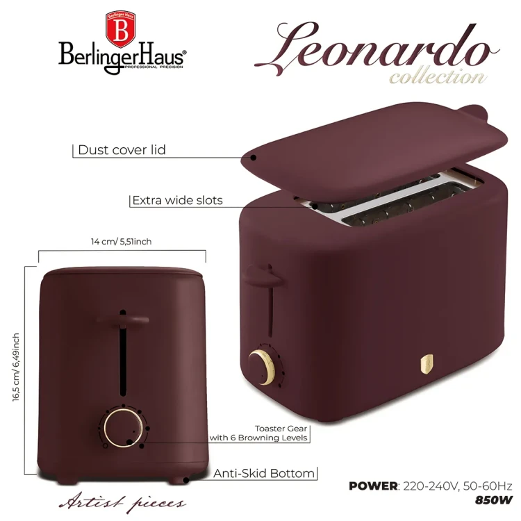 Toster z przykrywką 750W BerlingerHaus BH-9700 Leonardo Collection