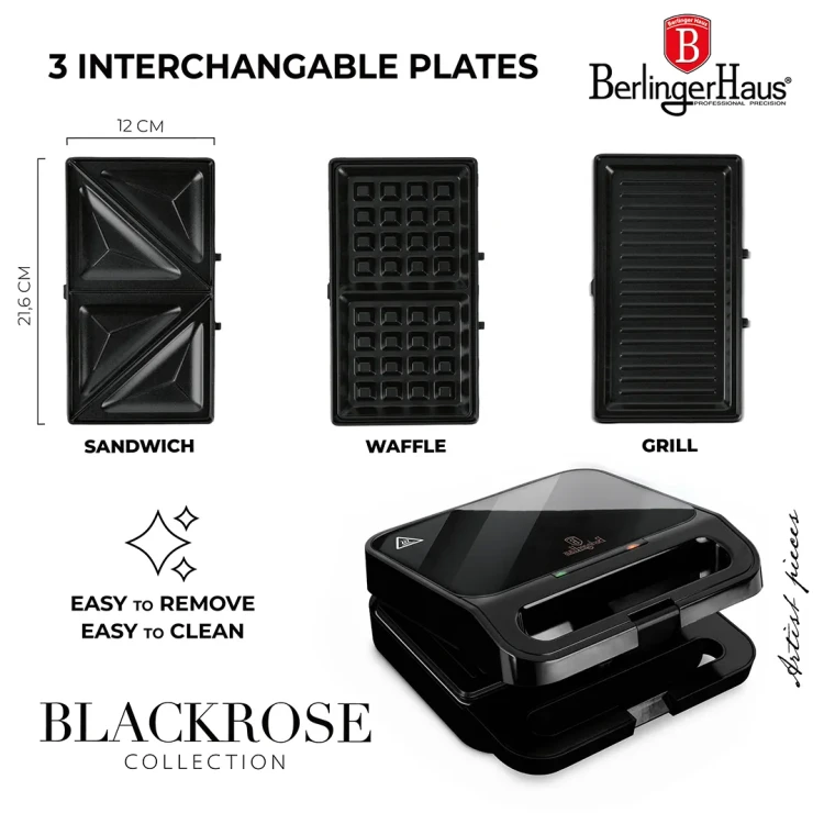 Opiekacz do kanapek 1000W 3w1 BerlingerHaus BH-9965 Black Rose
