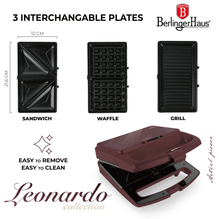 Opiekacz do kanapek 3w1 1000W BerlingerHaus BH-9977 Leonardo Collection