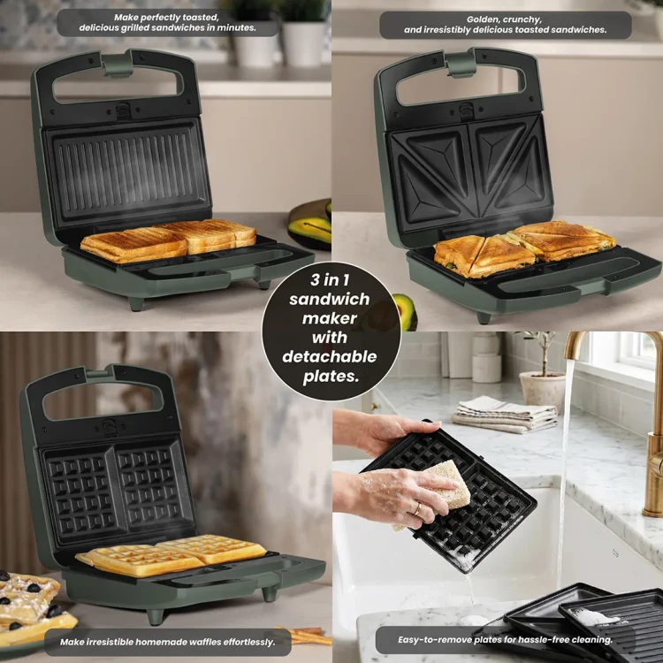 Opiekacz do kanapek 1000W 3w1 BerlingerHaus BH-9978 Matte Green