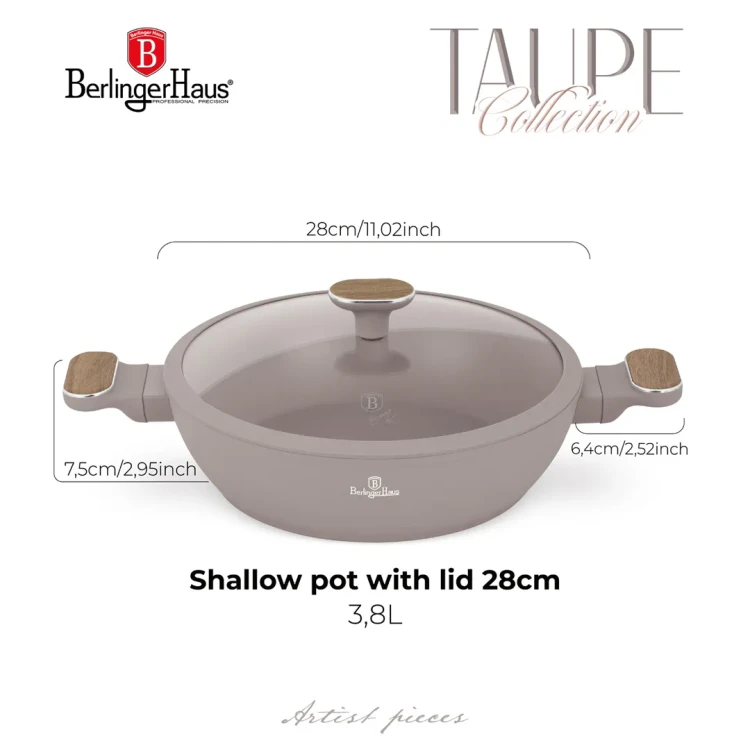 Garnek płytki 28 cm BerlingerHaus BH-8337 Taupe Nordic Collection