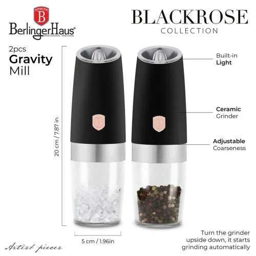 Młynki do pieprzu i soli 2 sztuki, BerlingerHaus BH-9571 Black Rose